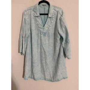 Sooniya Womens Light Blue Acid Wash Tencel Cotton V-Neck Tunic Top or DressLarge